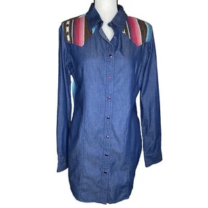Crazy Train Damen-Westernhemd Chambray gestreift Perlen Druckknopf neu ohne Etikett; Größe Medium - Bild 1 von 11