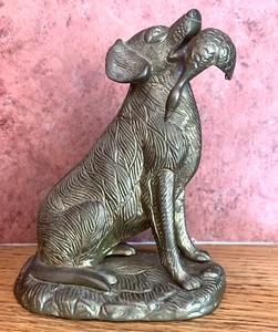 Vintage Solid Brass Hunting dog with Duck / Bird in mouth figurine statue PATINA - Picture 1 of 21