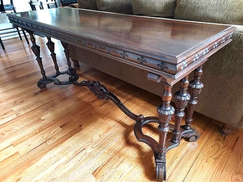 ANTIQUE  CONSOLE HALL PIER TABLE Walnut  66" Cover