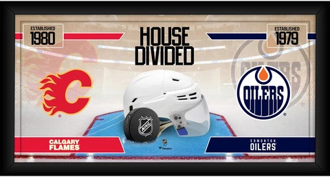 Calgary Flames vs Edmonton Oilers Framed 10x20 House Divided Hockey Collage Cover