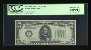 DBR 1934 $5 FRN DGS Mule Philadelphia Fr. 1956-Cdgsm PCGS 40 PPQ Ser C25006026A - Picture 1 of 2