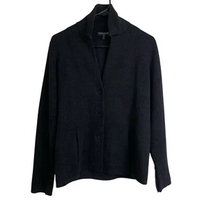 Eileen Fisher Black Cardigan Sweater Petite Medium Womens Knit Wool Blend Button - Picture 1 of 9