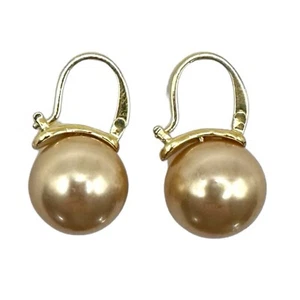 Gold-tone champagne pearl pierced earrings - Picture 1 of 6