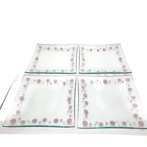 Daisy Dessert Plates Pampered Chef 6"Square # 2818 Pink Clear Set of 4 New - Picture 1 of 5