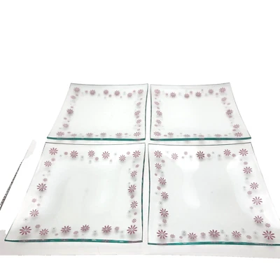 Daisy Dessert Plates Pampered Chef 6"Square # 2818 Pink Clear Set of 4 New - Image 1 of 4