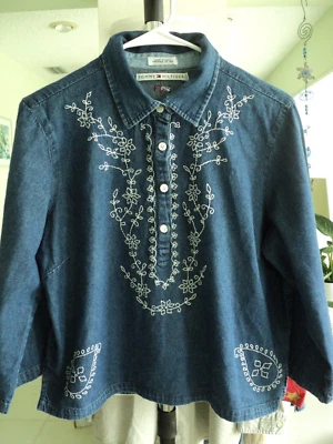 CAMISA VAQUERA CON BORDADOS NIÑAS TOMMY HILFIGER TALLA 14 100% ALGODÓN #7871 Foto 1 de 3