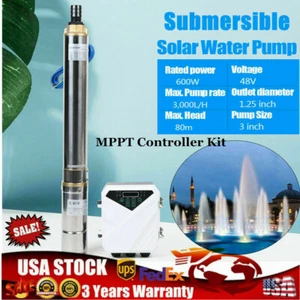 Bomba de agua solar sumergible de 3" DC 48V bomba de pozo de diámetro profundo y controlador MPPT EE. UU. - Imagen 1 de 13