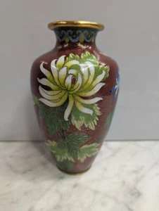Antique Cloisonne Chinese Enamel Cloisonné Champlevé Flower Vase 6.5" Signed - Picture 1 of 17