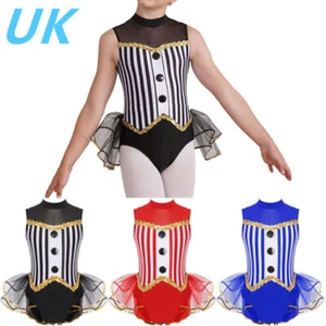 AU Kids Girls Ballet Dance Leotard Bodysuit with Tutu Skirt Striped Dance Dress - Picture 1 of 37