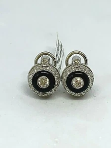 14K WHITE GOLD DIAMOND EARRINGS WITH ONYX - Picture 1 of 4