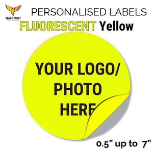100 piezas etiquetas amarillas fluorescentes pegatinas logotipo personalizado HECHAS EN EE. UU. 0,5" a 7" - Imagen 1 de 11