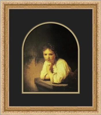 Rembrandt van Rijn Una niña apoyada en un alféizar de ventana impresión enmarcada personalizada Foto 1 de 2