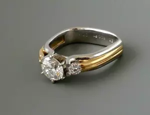 SQUARE SHANK PLATINUM AND 18K GOLD DIAMOND ENGAGEMENT RING 1.21 TCW - Picture 1 of 12