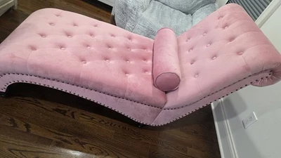 Button Tufted Velvet Chaise Lounge Chair Recliner with Storage Rolled Arm Pillow - Image 1 of 2