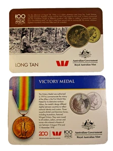 TWO x 100 YEARS OF ANZAC CARDED COINS iv - Foto 1 di 3