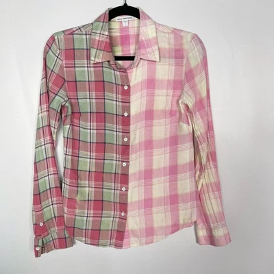 Camisa James Perse para mujer 1 pequeña S rosa blanqueada a cuadros abotonada algodón lino  Foto 1 de 4