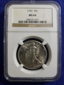 Medio dólar Liberty Walking 1942 NGC MS64 ~ L👀K se envía gratis - Imagen 1 de 4