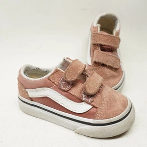 EUC! Kleinkind Vans Old Skool V rosa Canvas Wildleder Turnschuhe gebraucht, in einwandfreiem Zustand Größe 5 Velcr - Bild 1 von 9