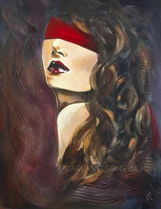 Original Painting. Portrait Of A Woman Blindfolded. Hand-Painted Canvas. 11x14" - Picture 1 of 5