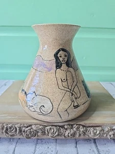 Jarrón de cerámica Art Studio gato desnudo dama hecho a mano único - Imagen 1 de 7