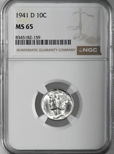 1941-D 10C MERCURY SILVER DIME "DENVER MINT" NGC MS65 #8345182-159 - Picture 1 of 4