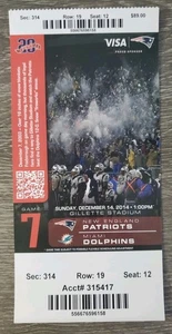2014 Tom Brady New England Patriots Clinch Div Titel Ticket MIA Dolphins 14.12. - Bild 1 von 2