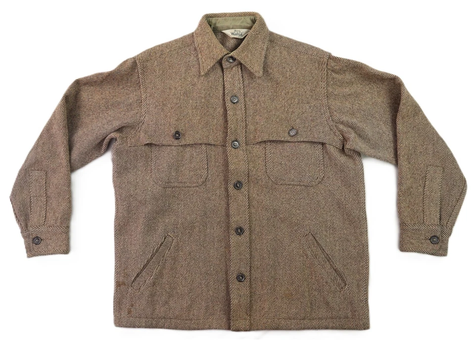VTG WOOLRICH USA Men’s Large 46 Tweed Wool Cruiser Striped Shirt Jacket - Image 1 of 4