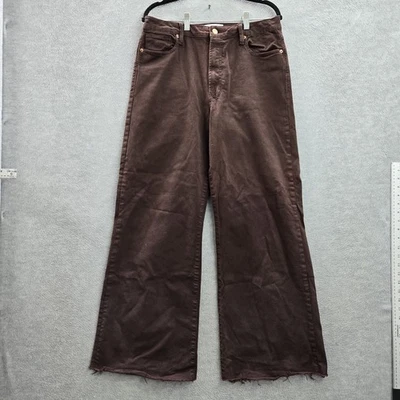 DEAR JOHN Women Jeans 31 Brown Twill Wide-Leg Baggy Button 30" Inseam - Image 1 of 4