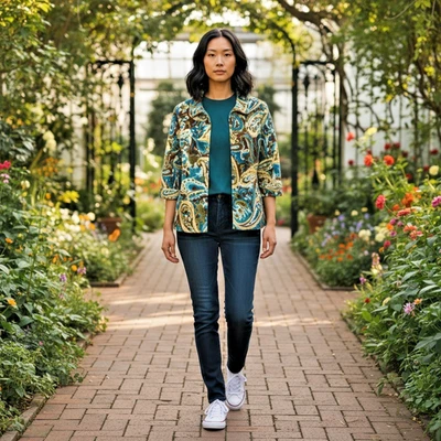 Blazer Alfred Dunner Mujer Talla 24W Plus Patrón Paisley Frente Abierto 100% Algodón Foto 1 de 4