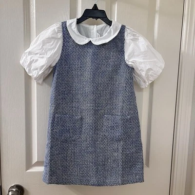 Janie and Jack Egyptian Blue Boucle Bubble Sleeve Dress Collared Girls Size 7 - Image 1 of 4