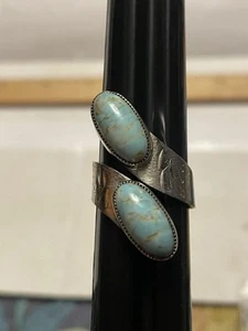 Anello Vintage Turchese Argento Sterling Rustico Avvolgente Statement 6,25 / 6,5" - Foto 1 di 4