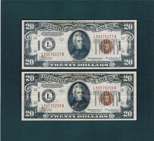 1934A $20.00(2)Hawaii LA Block w/Scarce(LATE Finish BACK PLATE-#204)~(VF+/XF)epq - Picture 1 of 1