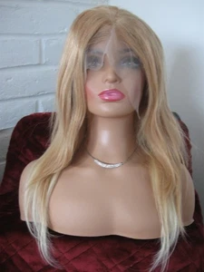 100 % Echthaar Perücke 24 Zoll lang Lace Front hellhonigblond über hellblond 200 % Dichte - Bild 1 von 11