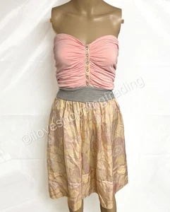 MARC JACOBS JERSEY FLORAL SILK CONTRAST SNAP BUTTON RUCHED STRAPLESS MINI DRESS - Picture 1 of 18