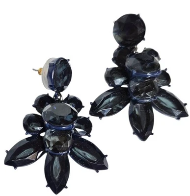 J.Crew Cab Fan Crystal Statement Drop Earrings Navy Blue Light Gold Ox Plated - Image 1 of 4