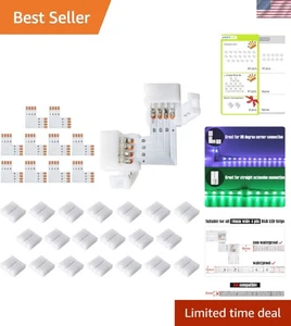 DIY L Shape 4-Pin LED Connector Kit - 20 Connectors & Clips for Indoor Use - Picture 1 of 10