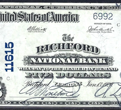 🇺🇸VT 1902 $5 ♚♚RICHFORD, VERMONT♚♚ PCGS EXTREMELY FINE 40  BEST KNOWN! AMAZING - Image 1 of 3