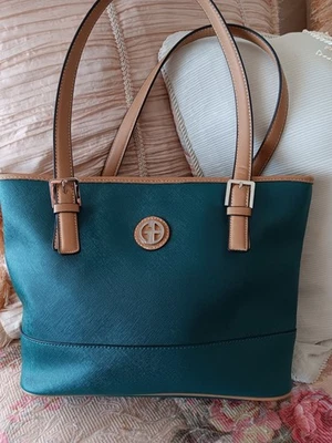 Giani Bernini Women's Saffiano Faux Leather Double Handle  Satchel Bag Teal Blue - Image 1 of 4