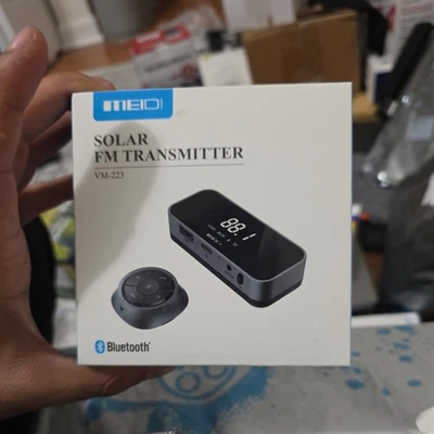 Solar Bluetooth FM Transmitter for Car, MEIDI  Bluetooth Car Adapter with Remote - Image 1 of 4