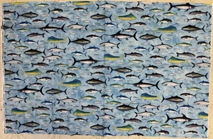 Nick Mayer Eat Sleep Fish Fabric 28.5 x 44 inches Saltwater Game Fish Print - Picture 1 of 4