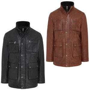 Men’s Genuine Lamb Leather Military Jacket Windproof Outwear Trenchcoat - Picture 1 of 19