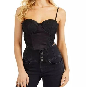 Guess Jet Negro Gótico Fiesta Novia Recortado Kessa Encaje Bustier Top XS NUEVO CON ETIQUETAS - Imagen 1 de 15
