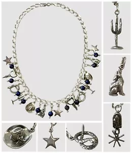 Vintage signierte TOB Italien 925 Sterling Silber COWBOY WESTERN Motiv Charm Halskette - Bild 1 von 20