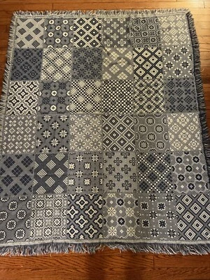 Manta Flecos Perfect Upcycle Project Cuadrados Florales Azules  Foto 1 de 4