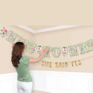 Mr and Mrs She Said Yes Engagement Banner Mint Green 1.8 Metres - Picture 1 of 1