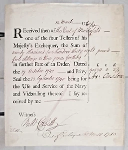 Großbritannien England Scheckdarlehen 1740 Marine Provision Bond für Riesenbetrag 90538 £ - Bild 1 von 3