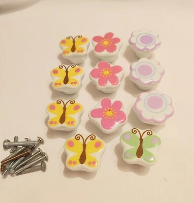 Vintage White Spring Time Design Theme Porcelain Drawer Knobs Pulls 11 Count GUC - Image 1 of 3