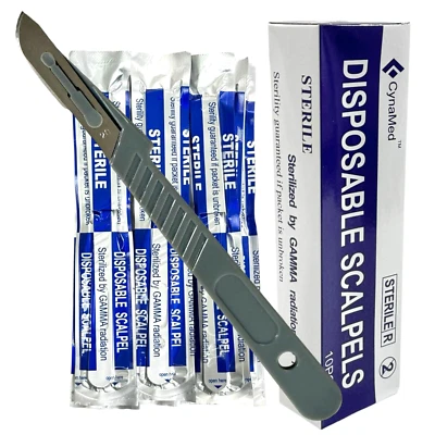 CYNAMED USA 10 DISPOSABLE STERILE SURGICAL SCALPELS #20 WITH PLASTIC HANDLE SURGICAL dental