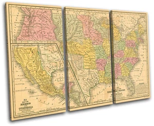 Old USA American Atlas Maps Flags TREBLE CANVAS WALL ART Picture Print VA - Picture 1 of 1