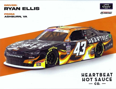 2023 RYAN ELLIS “HEARTBEAT HOT SAUCE” #43 NASCAR XFINITY SERIES POSTCARD Cover